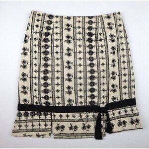 WOMEN'S IVORY BEIGE & BLACK EMBROIDERED PENCIL SKIRT - PERSAMAN NEW YORK SIZE 8